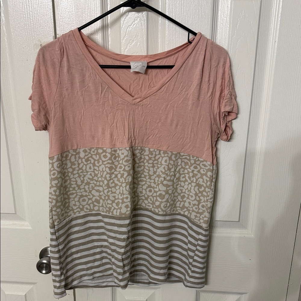Cato Pink and Beige Short Sleeve Top